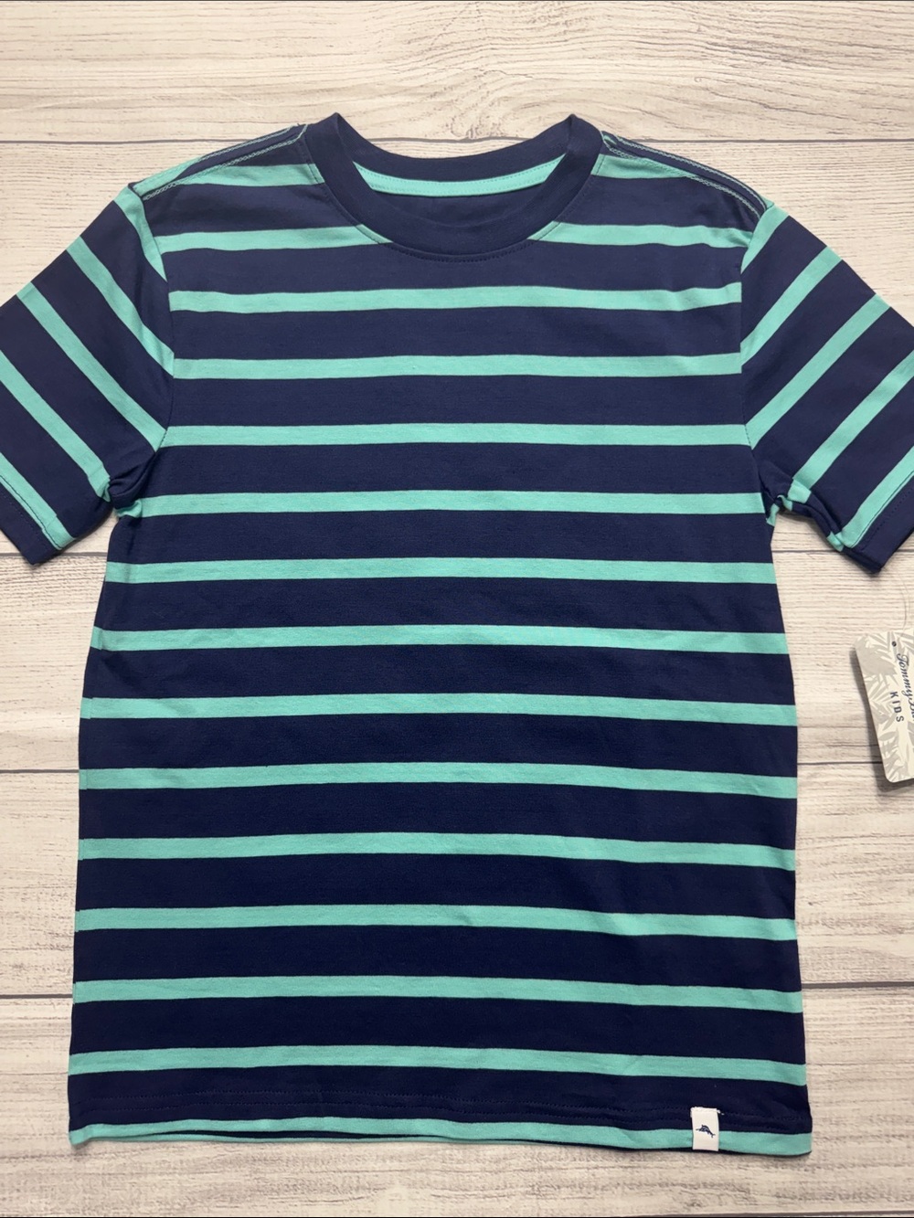 Tommy Bahama Boys Navy and Turquoise Striped Short Sleeve Tee